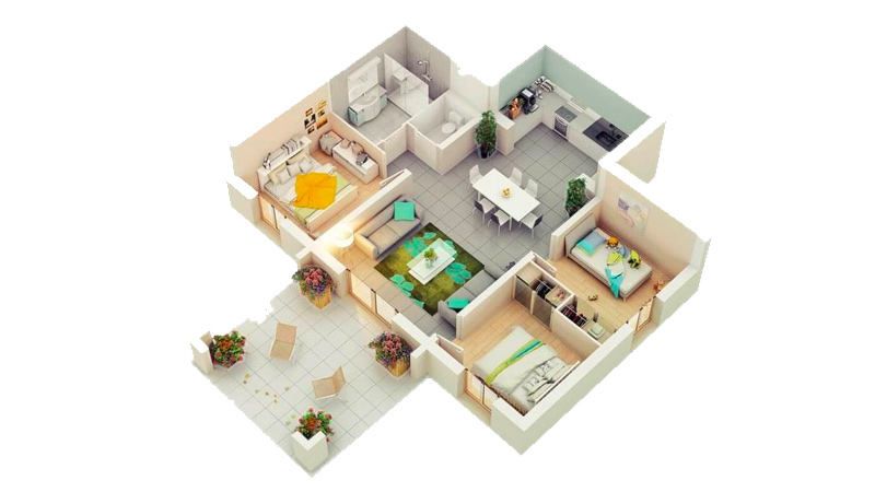Denah Rumah Sederhana 3 Kamar Teras Depan