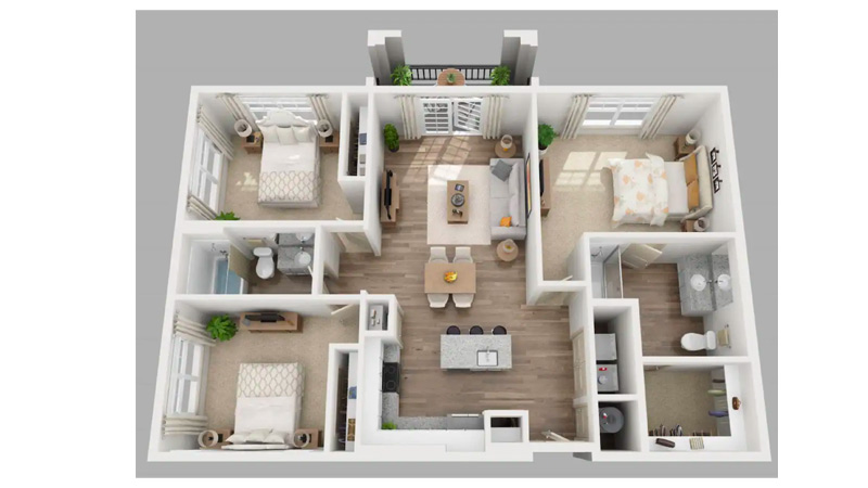 Denah Rumah Sederhana 3 Kamar dengan Mini Bar