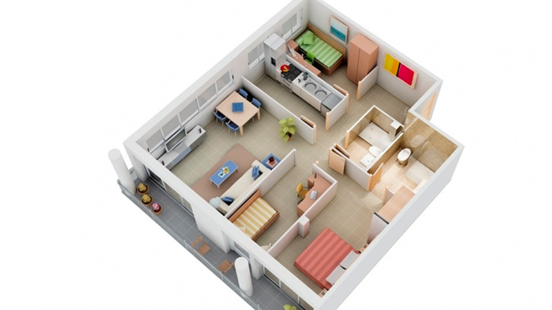 Denah Rumah Sederhana 3 Kamar dengan Single Bedroom