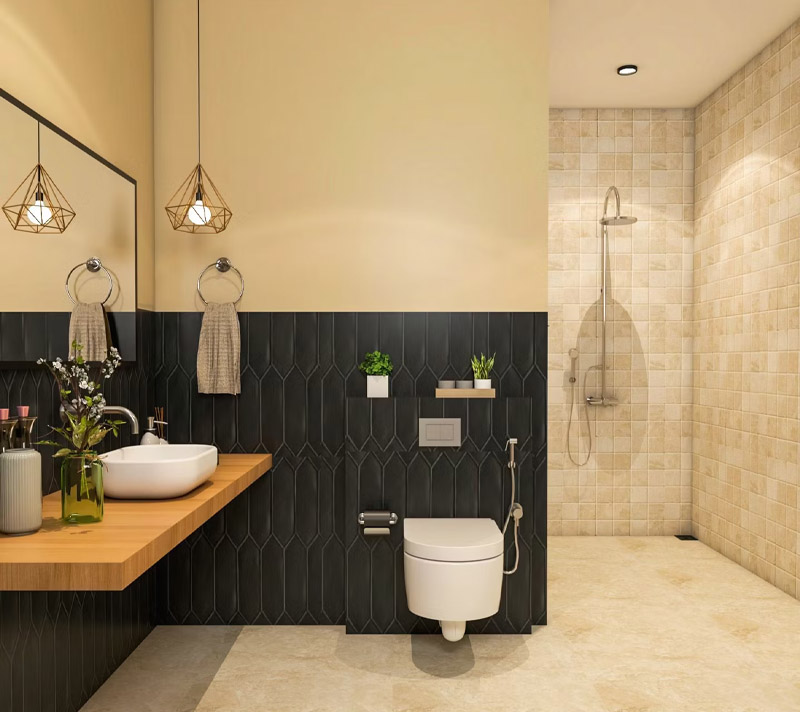 desain kamar mandi minimalis Kombinasi Cokelat Hijau