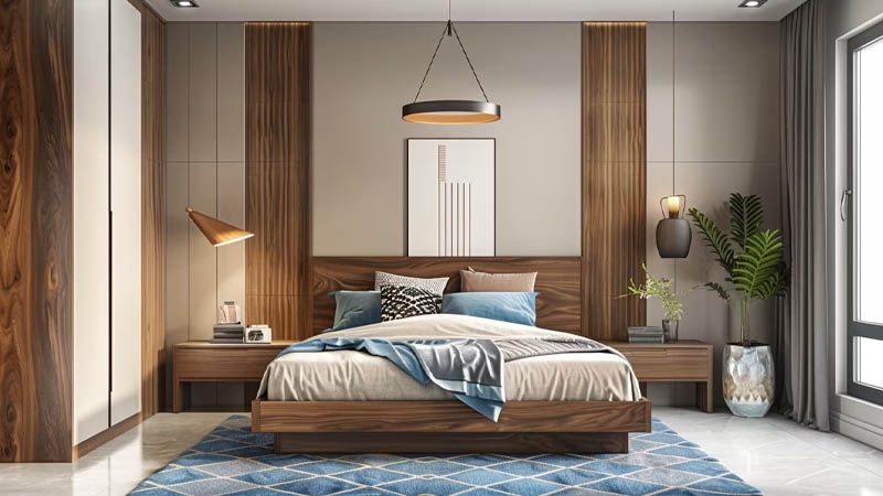 kamar tidur klasik modern Aksen Motif Kayu