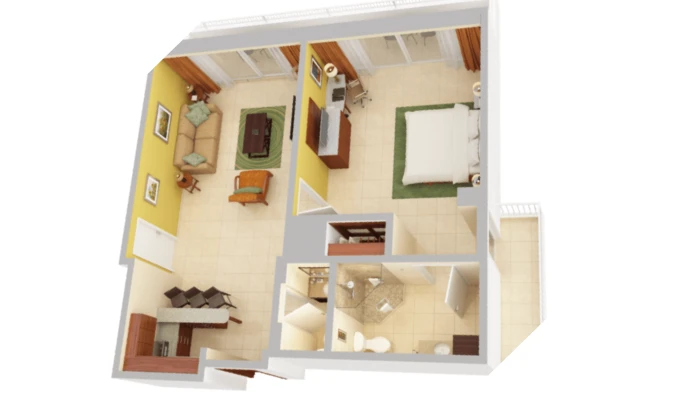 Desain Rumah 6x12 Tanpa Garasi Model Ruang Tamu Lega