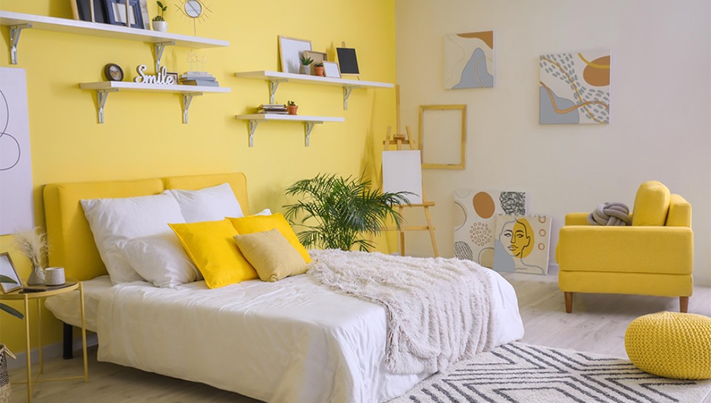 Kuning dan Putih cat warna bagus kamar tidur anak perempuan