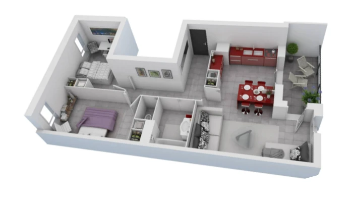 Denah Rumah 8×12 2 Kamar