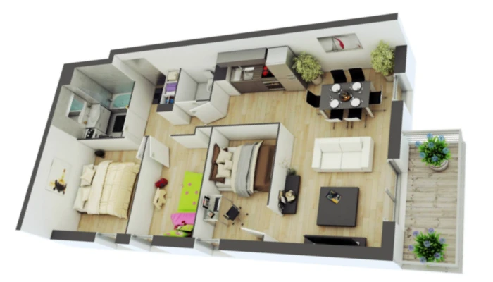 Denah Rumah 8x12 dengan 3 Kamar