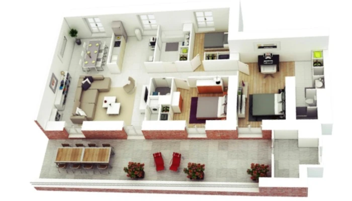 Denah Rumah 8×12 Teras Luas
