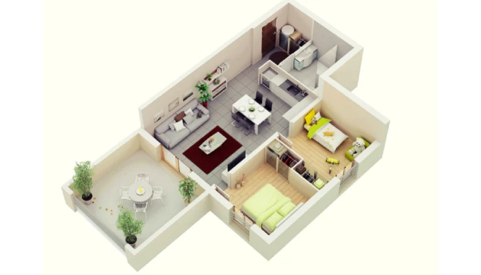 Denah Rumah 8x12 dengan Teras Belakang