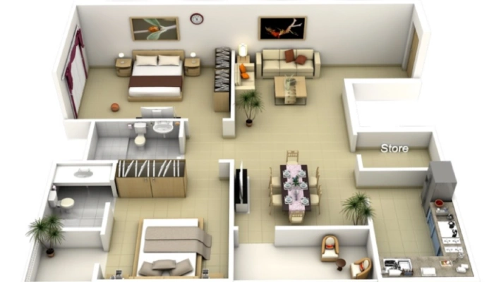 Denah Rumah Minimalis 2 Kamar 6x8 Minimalis