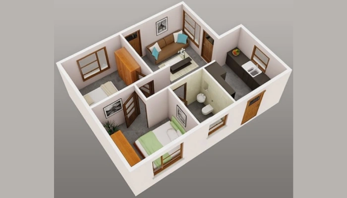 Denah Rumah Minimalis 2 Kamar 6×8 Sederhana