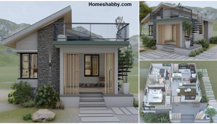 Denah Rumah Minimalis 2 Kamar 6x8 dengan Rooftop