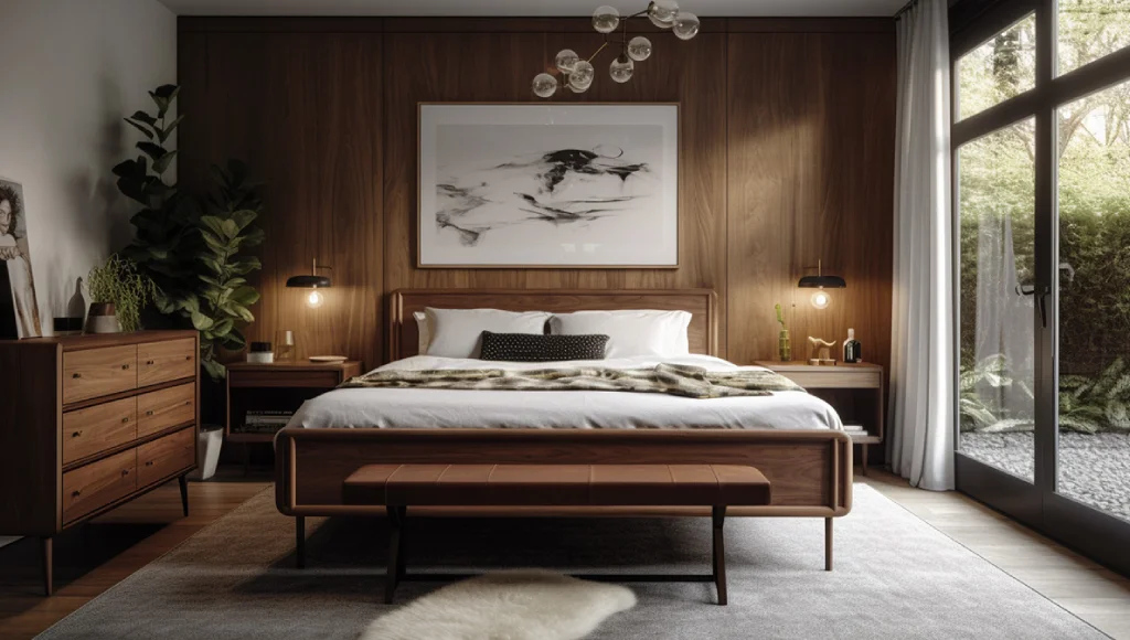 Kamar Tidur Desain Interior Mid-Century Modern terbaru