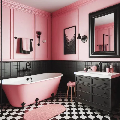 desain kamar mandi Warna Merah Muda