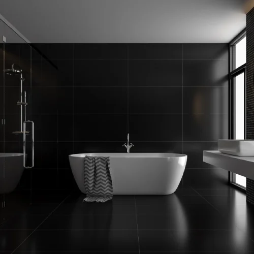 desain kamar mandi minimalis hitam