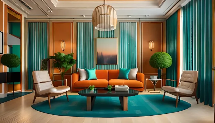ruang tamu desain Gaya Art Deco