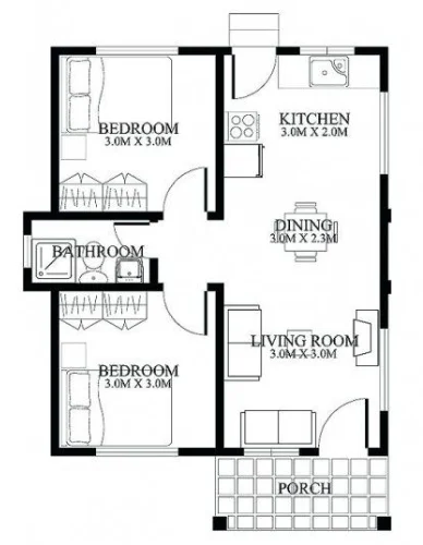 desain denah rumah minimalis 2 kamar tidur modern