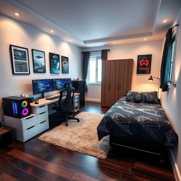 2. desain kamar tidur gaming modern kasur kecil