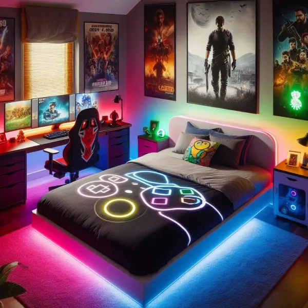 desain kamar tidur gaming glowing