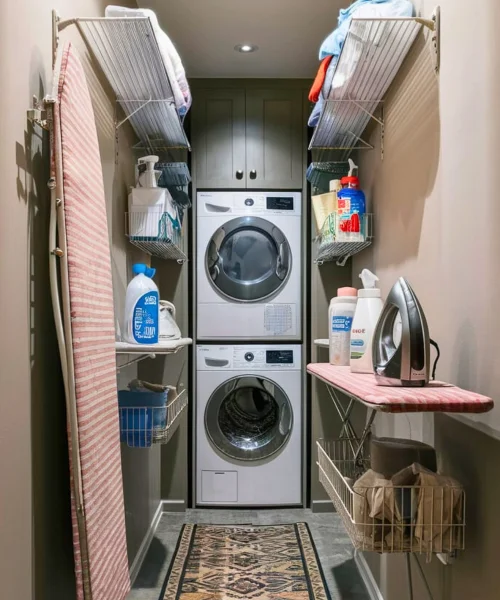 sempit ruang laundry minimalis ada meja setrika