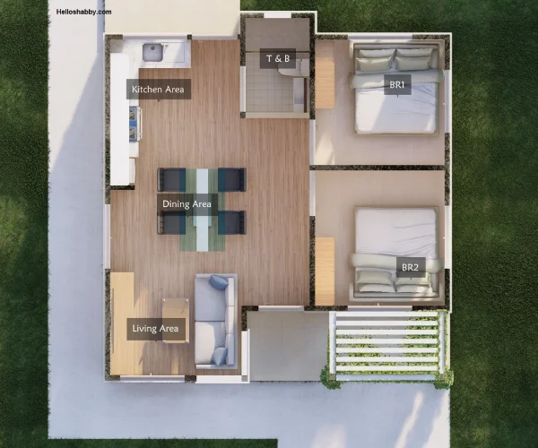 desain denah rumah minimalis 2 kamar tidur ada halaman belakang
