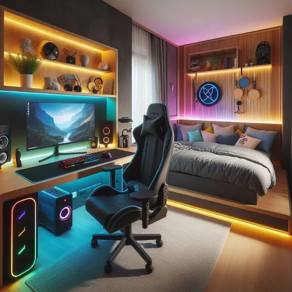 desain kamar tidur gaming kayu tempat tidur