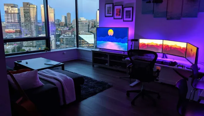desain kamar tidur gaming pemandangan citylight