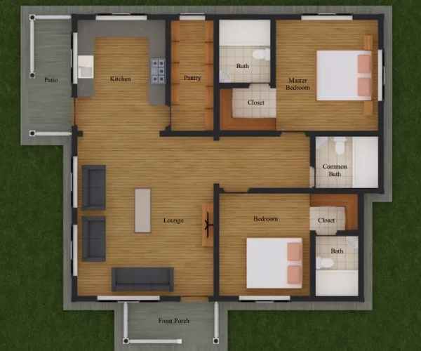 desain denah rumah minimalis 2 kamar tidur