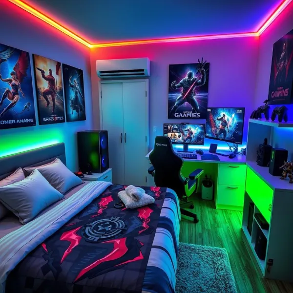 desain kamar tidur gaming nuansa hijau