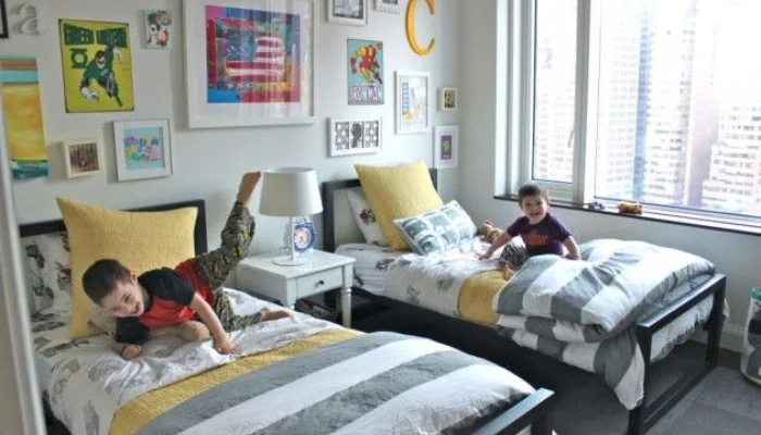 desain kamar tidur anak 2 kasur slngle lukisan