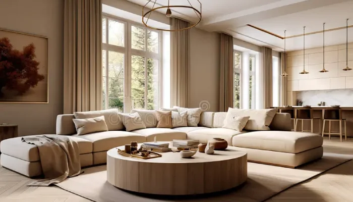 dekorasi ruang tamu minimalis warna cat beige