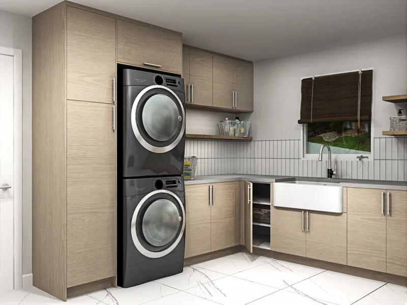 Desain Dapur Susun 2, tempat mesin cuci di dapur tumpuk 2