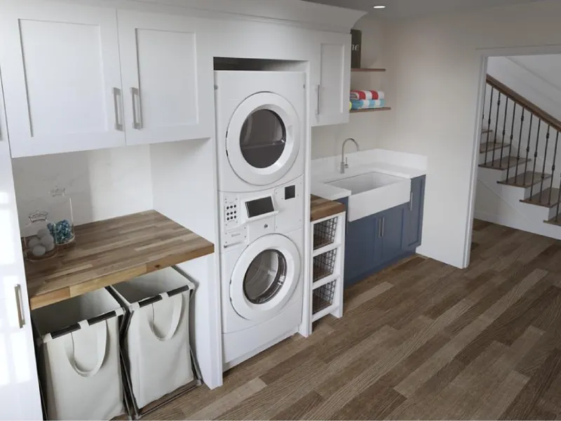 tempat mesin cuci di dapur biru