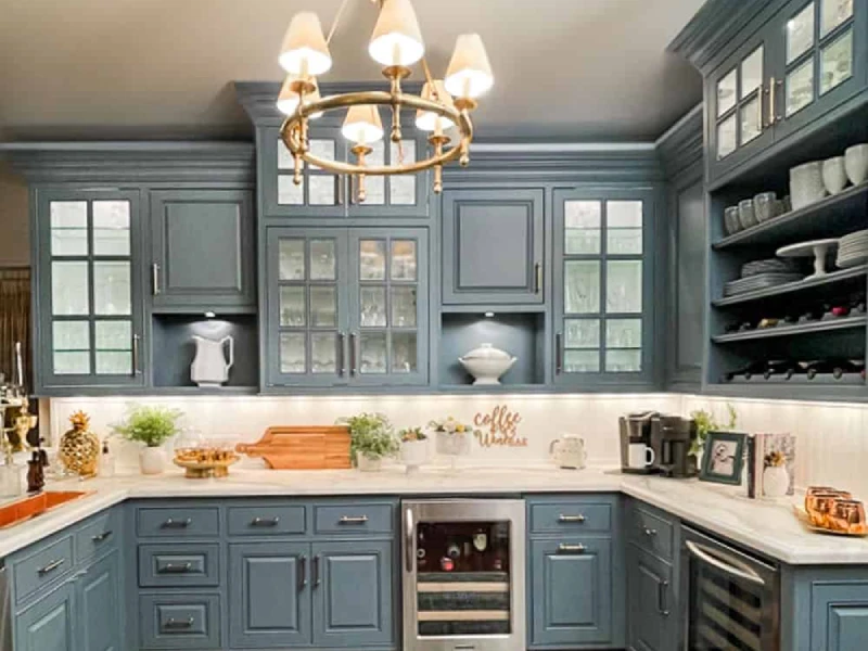 dapur minimalis warna cat Biru Abu-abu