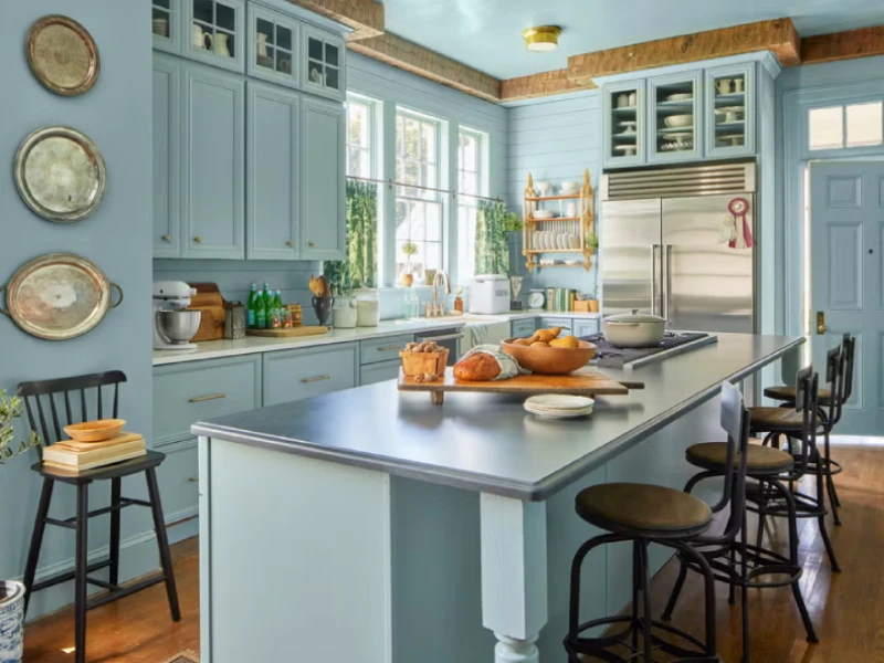 dapur minimalis warna cat Biru Pastel