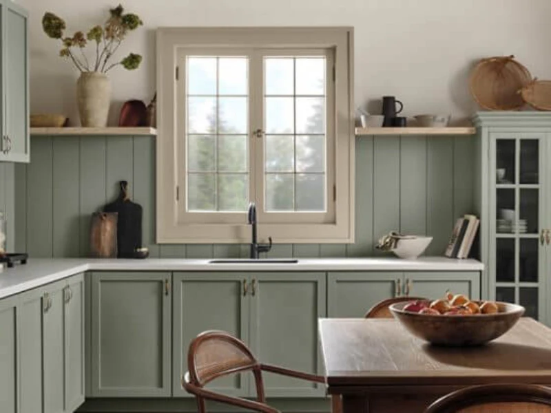 dapur minimalis warna cat Hijau Sage