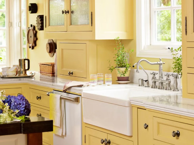 dapur minimalis warna cat Kuning Lembut