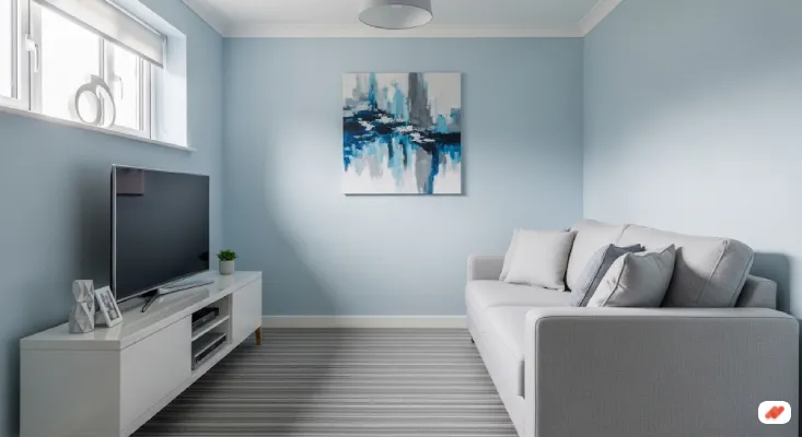 desain Ruang TV Abu dan Biru