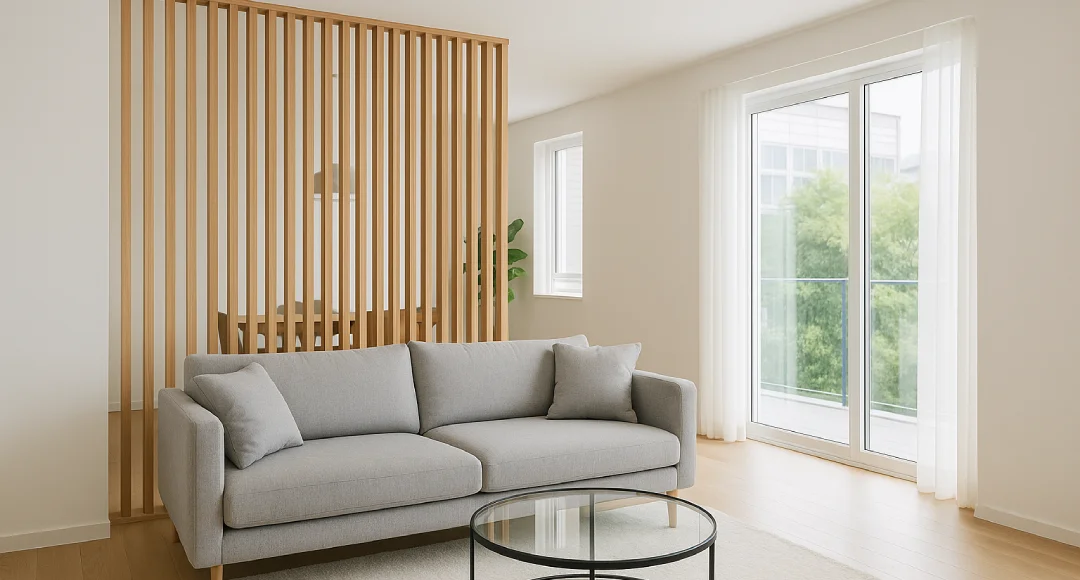 Sekat ruang tamu minimalis modern kayu