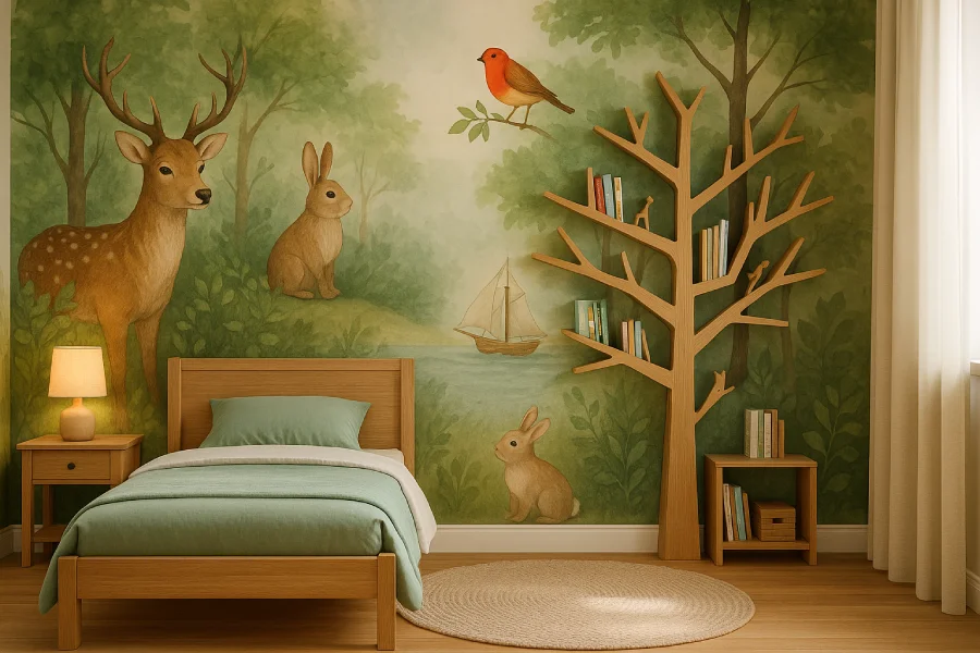gambar kamar tidur kartun Hutan Ceria