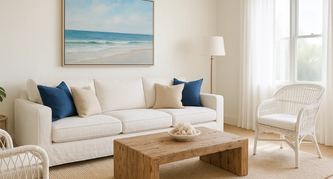 Desain interior ruang tamu nuasana pantai
