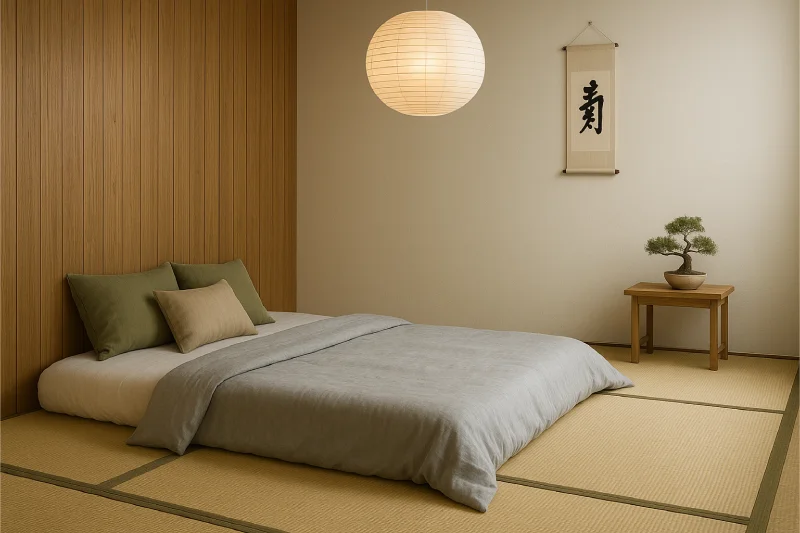 Desain kamar tidur lesehan Zen Natural