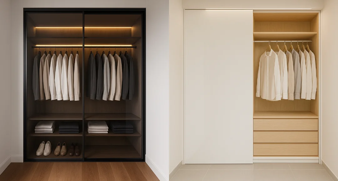 Desain lemari pakaian untuk kamar sempit aestgetuc