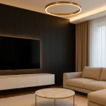 backdrop tv minimalis ruang keluarga lampur disekitar tv