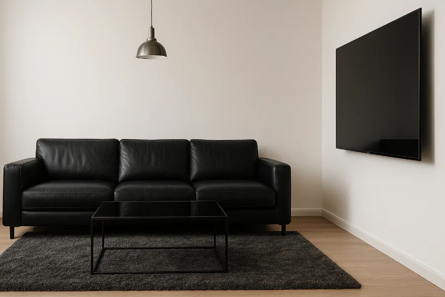 desain interior ruang keluarga Monokrom Modern