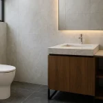 desain kamar mandi dengan wc duduk putih minimalist