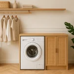desain ruang laundry japandi ada tempat pakaian