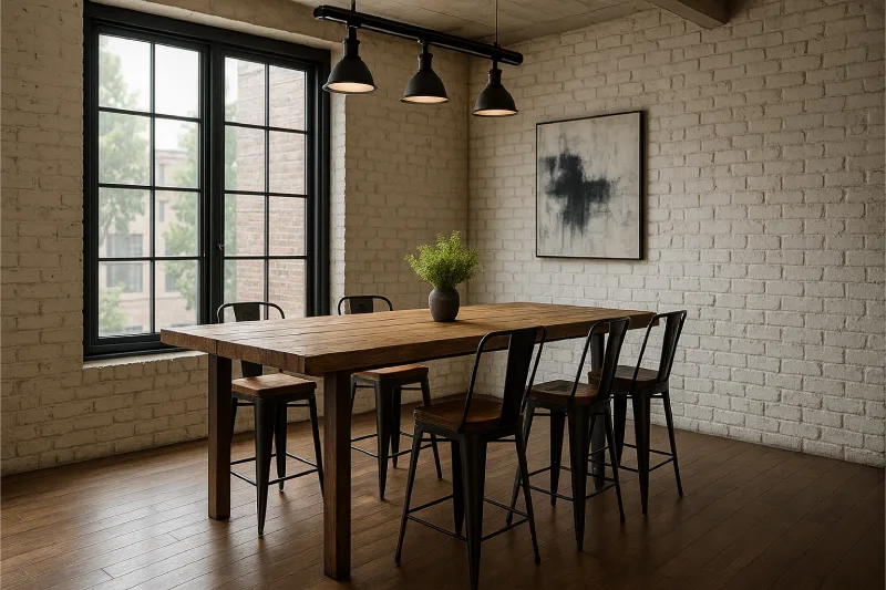 desain ruang makan industrial Industrial Loft Terbuka