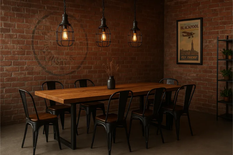 desain ruang makan industrial Klasik Retro