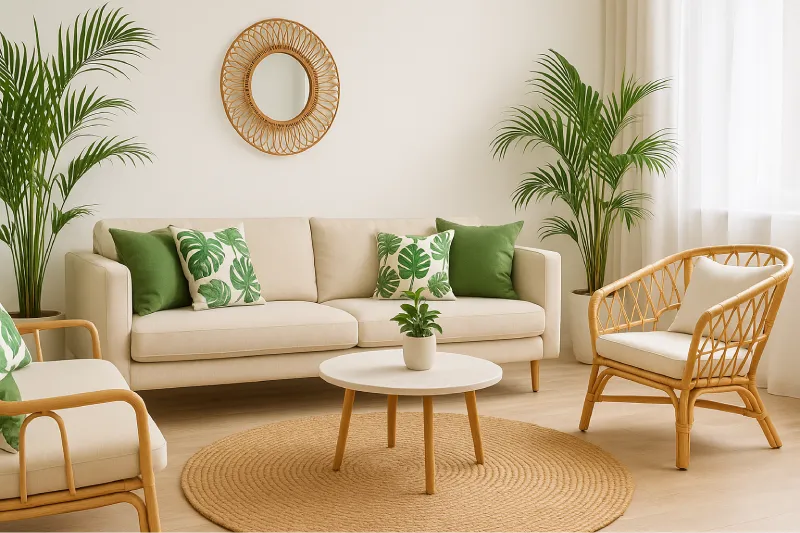 inspirasi desain interior ruang tamu Tropis Natural