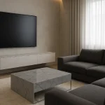 ruang tv dengan gaya minimalis mewah abu abu