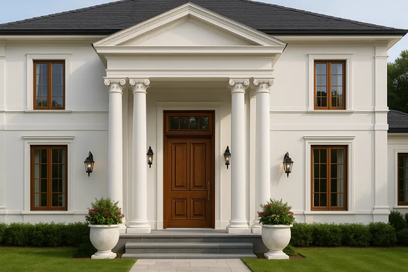 tampilan depan desain rumah klasik modern Putih Elegan